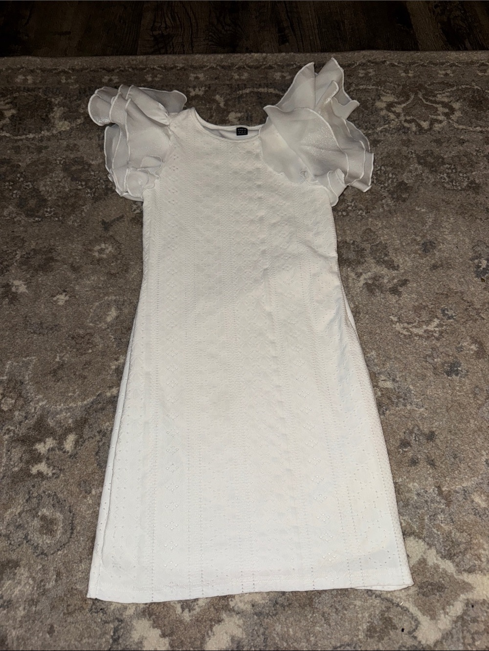White Shift Dress with Ruffle Sleeves